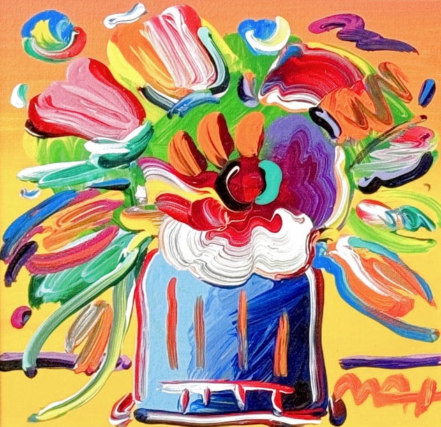 Abstract Flowers Version XII #654 2018 14x14 Original Painting by Peter Max