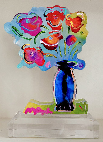 Vase of Flowers Ver III #438 Unique Acrylic Sculpture 2017 12 in Sculpture - Peter Max