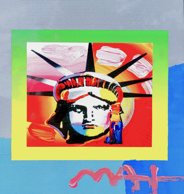 Liberty Head II on Blends Unique 2006 26x24 Works on Paper (not prints) by Peter Max