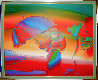 Umbrella Man and Lady 1989 66x80 - Huge Mural Size Original Painting by Peter Max - 1