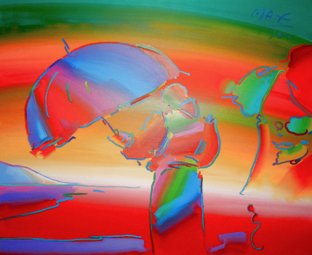 Umbrella Man and Lady 1989 66x80 - Huge Mural Size Original Painting by Peter Max