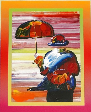 Umbrella Man on Blends Unique 2005 22x20 Original Painting - Peter Max