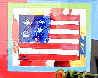 Flag with Heart on Blends: Horizontal Unique 2005 22x24 Works on Paper (not prints) by Peter Max - 0