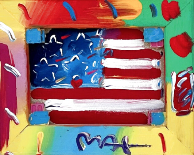 Flag with Heart Ver #52 Acrylic on Canvas 2002 18x20 Original Painting by Peter Max