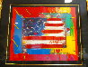 Flag with Heart Unique 1998 33x38 Works on Paper (not prints) by Peter Max - 2