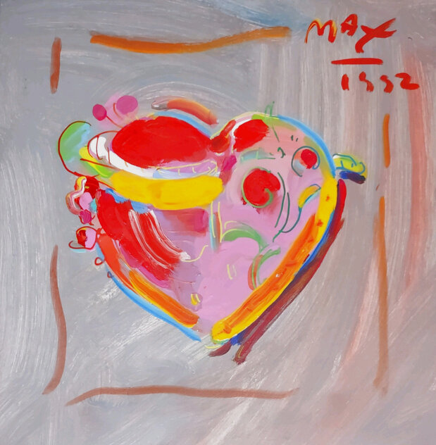 Heart #9 1992 16x16 - Signed Twice Original Painting by Peter Max