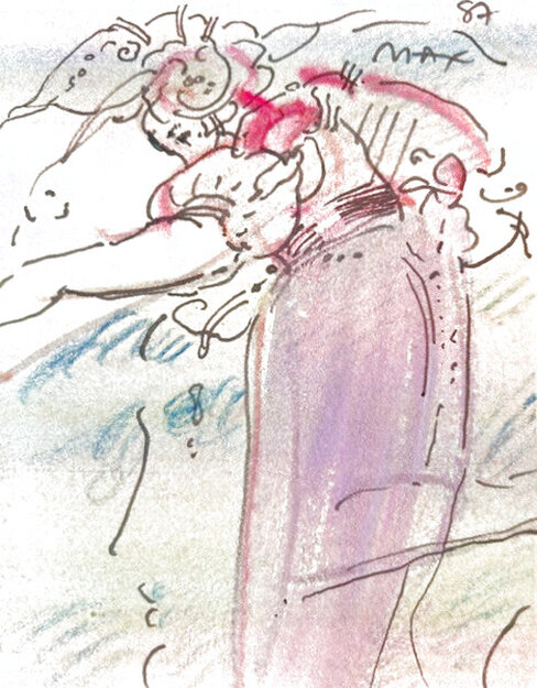 Woman with Flowers 1987 Drawing - Signed Twice Works on Paper (not prints) - Peter Max