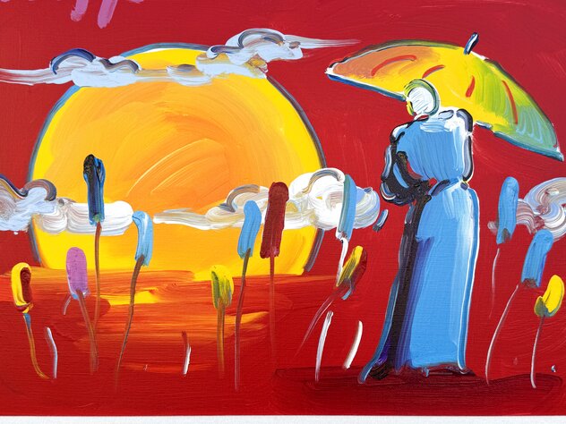 Rainbow Umbrella Man in Reeds Ver. II #206 2016 28x32 - Framed Acrylic on Canvas Original Painting by Peter Max