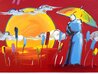 Rainbow Umbrella Man in Reeds Ver. II #206 2016 28x32 - Framed Acrylic on Canvas Original Painting by Peter Max - 0