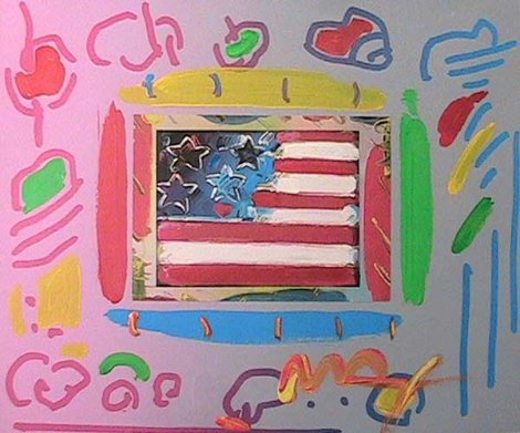 Flag with Heart Unique 12x14 Works on Paper (not prints) - Peter Max