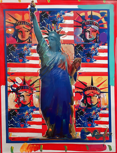 God Bless America w/ Five Liberties Unique 2001 Works on Paper (not prints) - Peter Max
