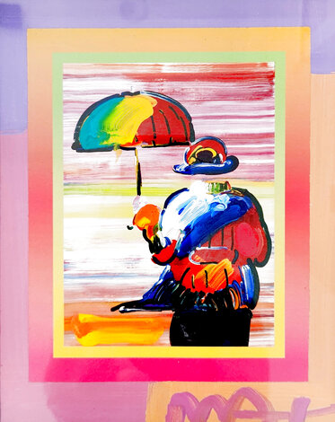 Umbrella Man on Blends Unique 2005 25x24- Framed Mixed Media Works on Paper (not prints) - Peter Max