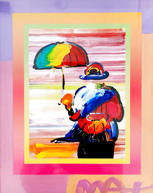 Umbrella Man on Blends Unique 2005 25x24- Framed Mixed Media Works on Paper (not prints) by Peter Max