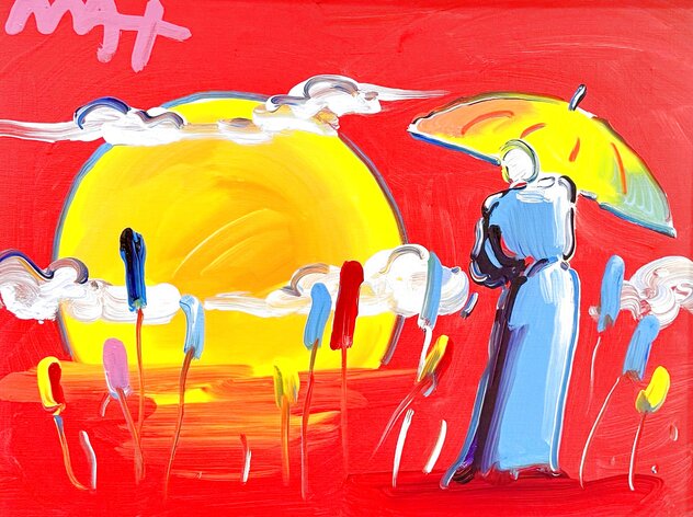 Rainbow Umbrella Man in Reeds Ver II #206 2016 27x32 Framed Acrylic on Canvas by Peter Max