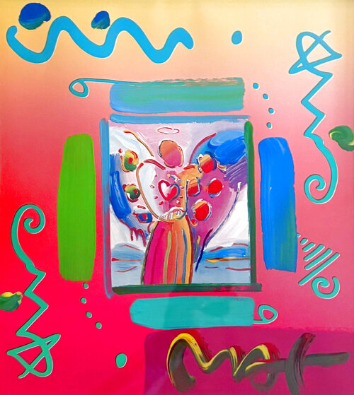 Angel with Heart Unique Framed Mixed Media 15x12 by Peter Max - For ...