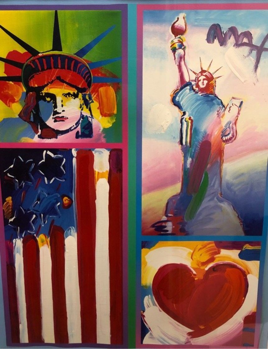 Patriot Series Two Liberties Unique 19x15 Works on Paper (not prints) by Peter Max Patriot Series Two Liberties Unique 19x15 Works on Paper (not prints) by Peter Max