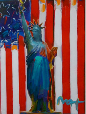 United We Stand Unique 2005 24x18 Original Painting - Peter Max