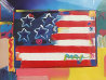 American Flag with Heart Unique 1999 30x36 Works on Paper (not prints) by Peter Max - 2