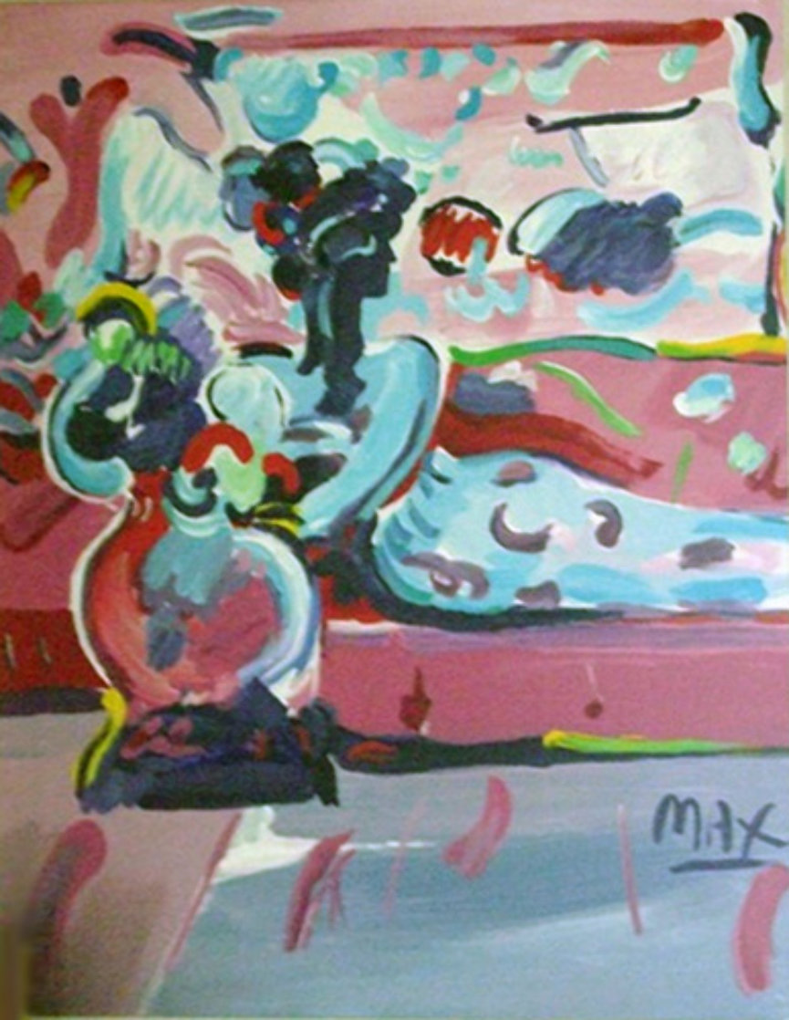 Reclining Woman on Couch 1991 44x38 Super Huge Original Painting by Peter Max Reclining Woman on Couch 1991 44x38 Super Huge Original Painting by Peter Max