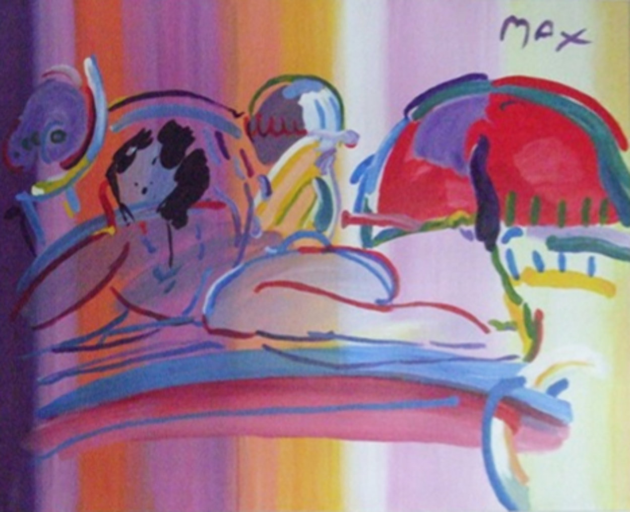 Reclining Nude 1992 37x49 Original Painting by Peter Max Reclining Nude 1992 37x49 Original Painting by Peter Max