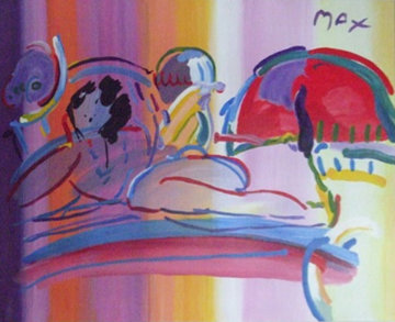 Reclining Nude 1992 37x49 Original Painting - Peter Max Reclining Nude 1992 37x49 Original Painting - Peter Max