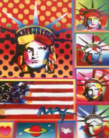 Patriotic Series: Five Liberties and Flag Unique 2006 32x28 Limited Edition Print - Peter Max