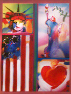 Patriotic Series: 2 Liberties, Flag, and Heart 2006 32x28 Works on Paper (not prints) - Peter Max Patriotic Series: 2 Liberties, Flag, and Heart 2006 32x28 Works on Paper (not prints) - Peter Max