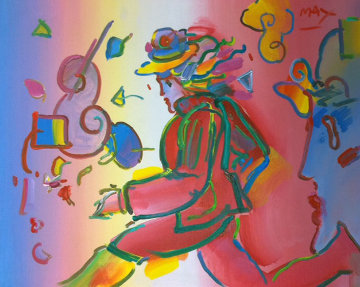 Untitled Runner and Profile 18x24 Original Painting - Peter Max Untitled Runner and Profile 18x24 Original Painting - Peter Max