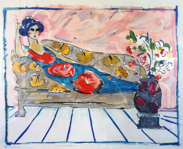 Lady on Couch - Blue - Vintage Limited Edition Print by Peter Max