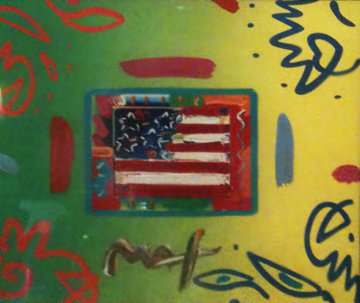 Flag with Heart Collage Unique 16x24 Works on Paper (not prints) - Peter Max Flag with Heart Collage Unique 16x24 Works on Paper (not prints) - Peter Max