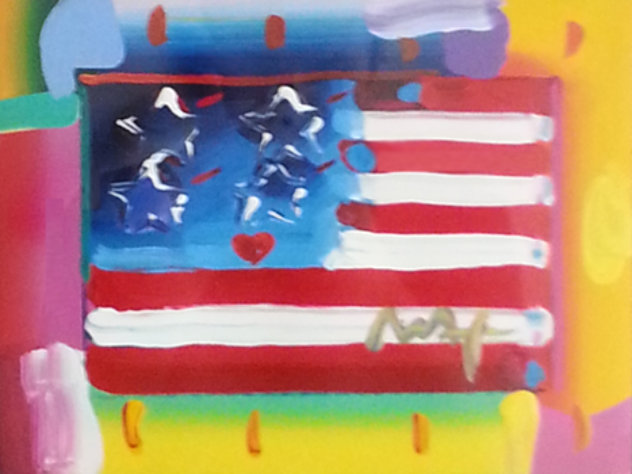 Flag With Heart Unique 20x32 Works on Paper (not prints) by Peter Max