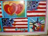 4 Flags, 2 Hearts, and 4 Liberties 2006 Unique Works on Paper (not prints) by Peter Max - 2
