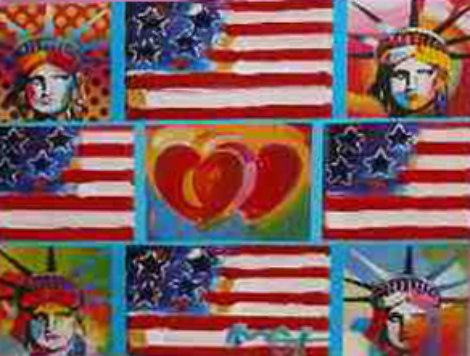 4 Flags, 2 Hearts, and 4 Liberties 2006 Unique Works on Paper (not prints) - Peter Max