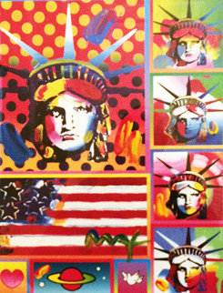 Five Liberties And Flag 2006 Unique 32x29 Works on Paper (not prints) - Peter Max