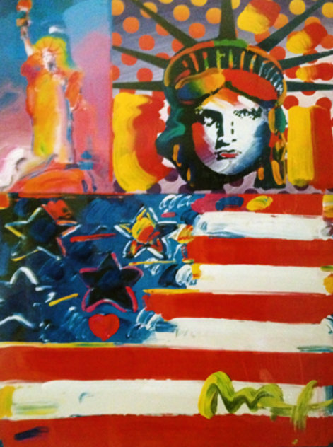 God Bless America II Unique 24x18 Works on Paper (not prints) by Peter Max