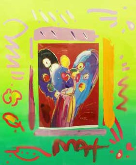 Angel With Heart Collage, Ver. II 1998 Unique 14x12 Works on Paper (not prints) by Peter Max