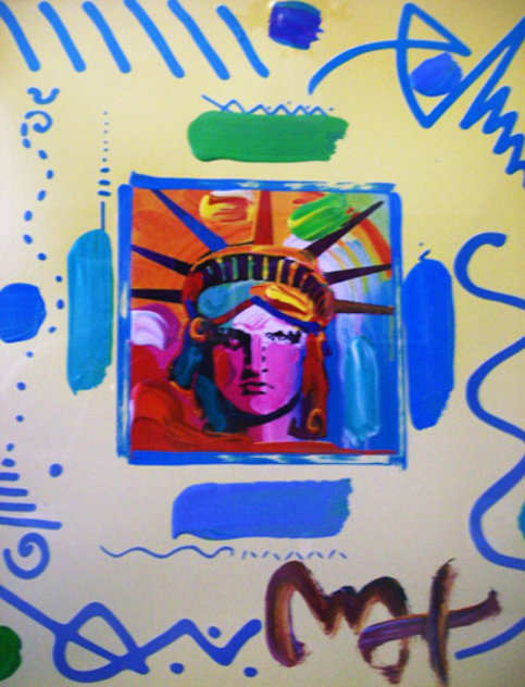 Liberty Head II Collage 1997 Unique 23x21 Works on Paper (not prints) by Peter Max