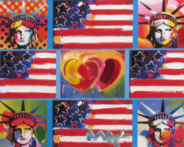 Patriotic Series: 4 Liberties, 4 Flags, And 2 Hearts 2006 Unique Limited Edition Print - Peter Max