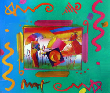 Rainbow Umbrella Man Collage Unique 1998 23x24 Works on Paper (not prints) - Peter Max Rainbow Umbrella Man Collage Unique 1998 23x24 Works on Paper (not prints) - Peter Max