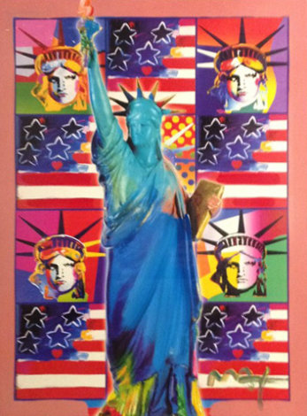 God Bless America III - With Five Liberties 2005 Unique 24x18 Works on Paper (not prints) - Peter Max