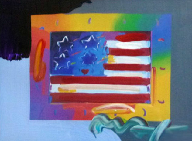 Flag With Heart on Blends 2005 21x23 Works on Paper (not prints) by Peter Max