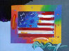 Flag With Heart on Blends 2005 21x23 Works on Paper (not prints) by Peter Max - 0