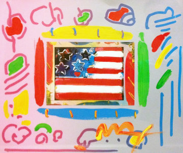 American Flag With Heart Unique 2001 22x24 Works on Paper (not prints) - Peter Max American Flag With Heart Unique 2001 22x24 Works on Paper (not prints) - Peter Max