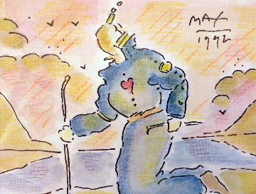 Sage By the Lake Watercolor 1992 22x24 Watercolor - Peter Max Sage By the Lake Watercolor 1992 22x24 Watercolor - Peter Max