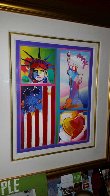 Patriotic Series: Two Liberties, Flag And Heart 2006 Unique 18x24 Works on Paper (not prints) by Peter Max - 2