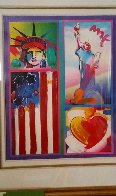 Patriotic Series: Two Liberties, Flag And Heart 2006 Unique 18x24 Works on Paper (not prints) by Peter Max - 1