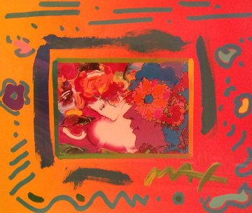 Flower Lady With 3 Profiles Unique 1998 26x23 Works on Paper (not prints) - Peter Max