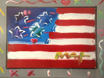 Flag With Heart Version #86 2004 22x25 Works on Paper (not prints) - Peter Max Flag With Heart Version #86 2004 22x25 Works on Paper (not prints) - Peter Max
