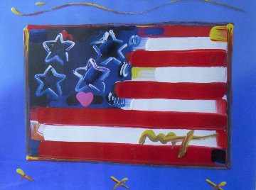 Flag With Heart Unique 1999 31x37 Works on Paper (not prints) - Peter Max Flag With Heart Unique 1999 31x37 Works on Paper (not prints) - Peter Max