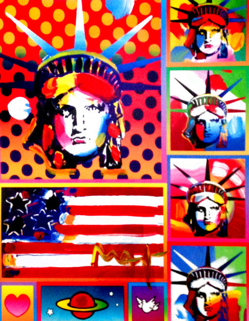 Patriotic Series: Five Liberties and a Flag Unique 2006 32x24 Works on Paper (not prints) by Peter Max